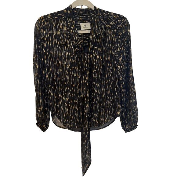 Tuckernuck Eva Metallic Blouse Size XS Sheer Black and Gold Long Sleeve Top - Picture 6 of 12